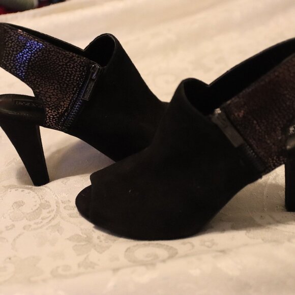 Kenneth Cole Reaction Shell Shock Heel Black Suede and metallic animal print 7.5 - Picture 1 of 14